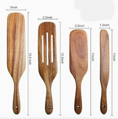 Acacia Teak Wood Long-Handled Cooking Spatula Set – Perfect for Mixing & Serving in Style!